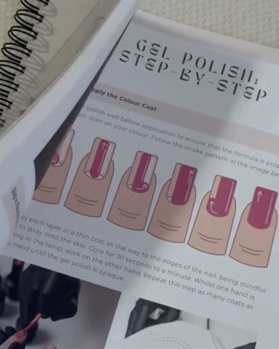 Maya Academy training manuals for the gel polish course, step by step